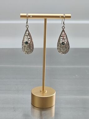 Sterling Silver Filigree Earrings with Abalone Accent